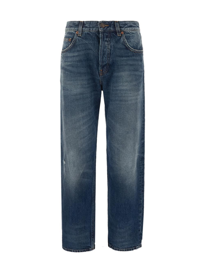 Shop Balenciaga Distressed Hem Jeans In Blue