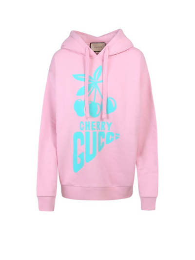 Shop Gucci Cherry Printed Oversized Hoodie In Pink