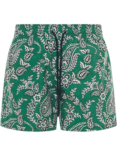 Shop Etro Pattern Printed Drawstring Swim Shorts In Green