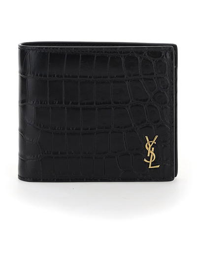 Saint Laurent Men's YSL Croc-Embossed Bi-Fold Wallet - Bergdorf