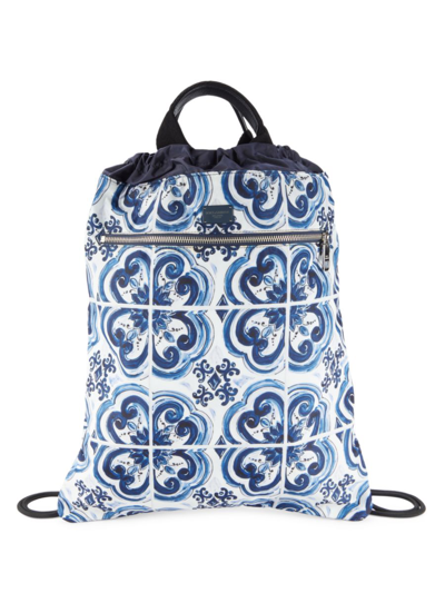 Shop Dolce & Gabbana Women's Printed Nylon Backpack In Blue White