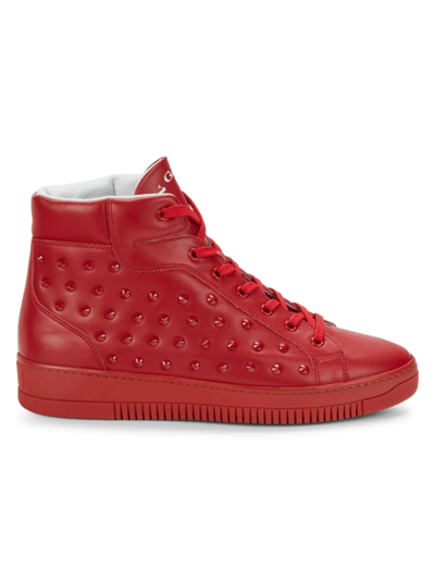Shop John Galliano Men's Studded High-top Leather Sneakers In Red