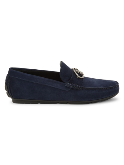 Shop Roberto Cavalli Men's Suede Driving Mocassins In Navy