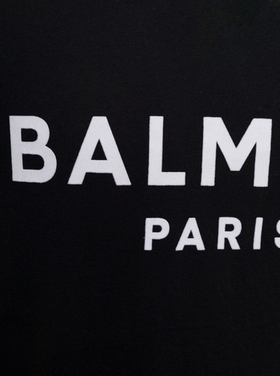 Shop Balmain Man's Black Cotton T-shirt With  Flocked Logo