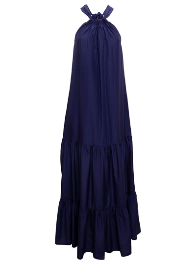 Shop Douuod Woman's Blue Cotton And Silk Long Dress In Violet