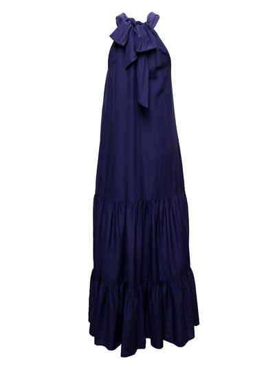 Shop Douuod Woman's Blue Cotton And Silk Long Dress In Violet