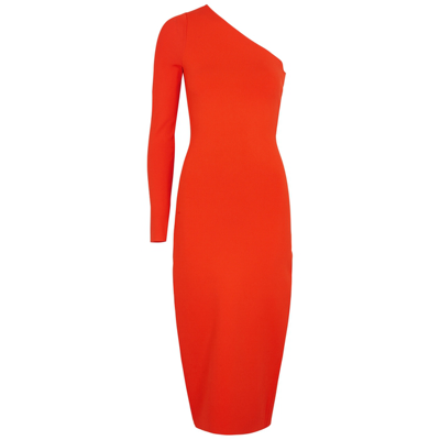 Shop Victoria Beckham Vb Body One-shoulder Stretch-knit Midi Dress In Orange