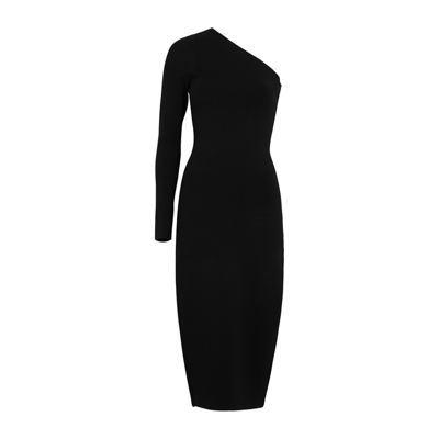 Shop Victoria Beckham Vb Body One-shoulder Stretch-knit Midi Dress In Black