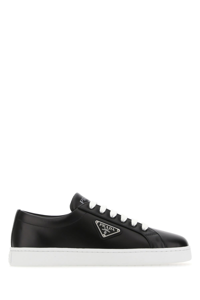 Shop Prada Black Leather Sneakers Nd  Donna 36.5