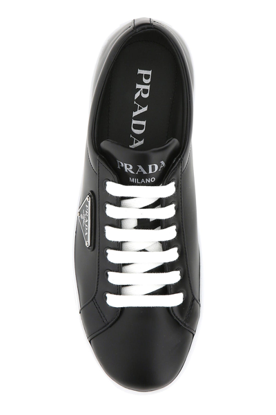 Shop Prada Black Leather Sneakers Nd  Donna 36.5