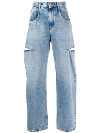 Shop Maison Margiela Cut Out Details Loose Jeans In Blue