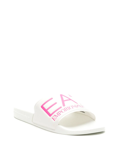 Shop Ea7 Embossed Logo-print Slides In White