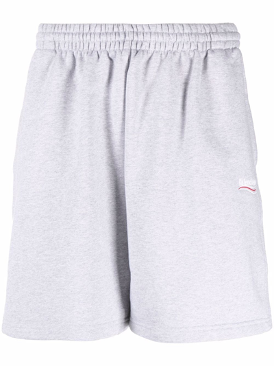 Shop Balenciaga Logo Embroidery Track Shorts In Grey