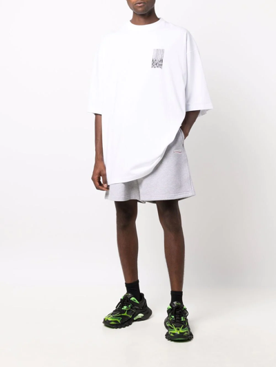 Shop Balenciaga Logo Embroidery Track Shorts In Grey