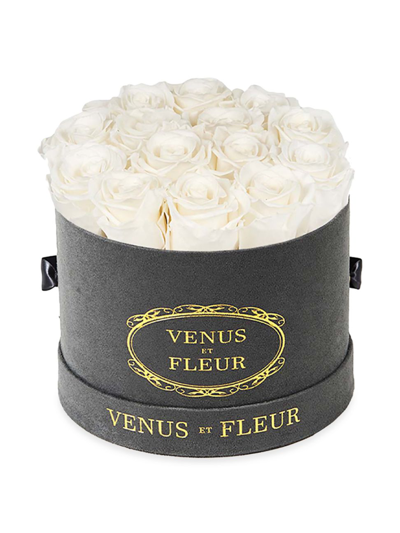 Shop Venus Et Fleur Small Round Suede Box With Pure Blush Roses