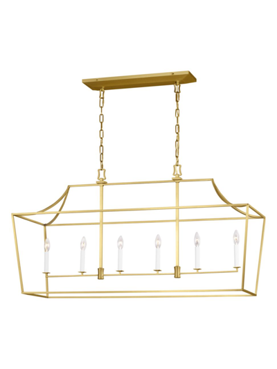 Shop Chapman & Myers Visual Comfort Studio Southold Linear Lantern Chandelier In Burnished Brass