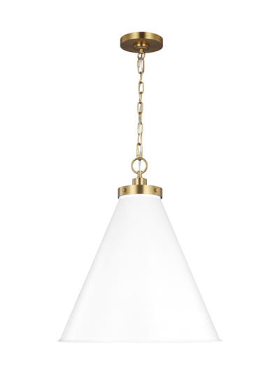 Shop Chapman & Myers Visual Comfort Studio Large Cone Pendant In Matte White Burnished Brass