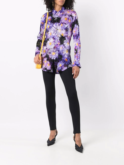 Shop Balenciaga Floral-print Crinkled Shirt In Purple