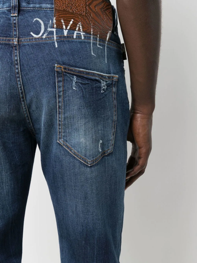 Shop Roberto Cavalli Logo-print Straight-leg Jeans In Blue