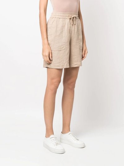 Shop Tommy Hilfiger Drawstring-waist Linen Shorts In Neutrals