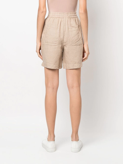 Shop Tommy Hilfiger Drawstring-waist Linen Shorts In Neutrals