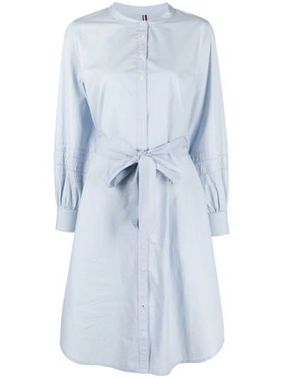 Shop Tommy Hilfiger Tied-waist Shirt Dress In Blue
