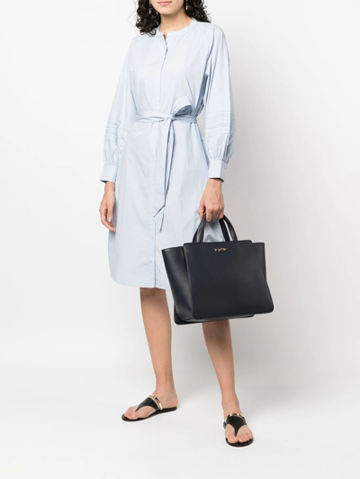 Shop Tommy Hilfiger Tied-waist Shirt Dress In Blue