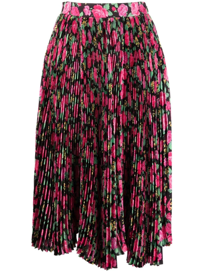 Shop Balenciaga Floral Pleat Silk Skirt In Rosa