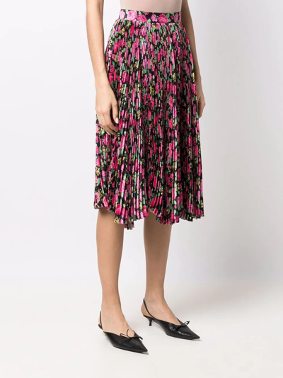 Shop Balenciaga Floral Pleat Silk Skirt In Rosa