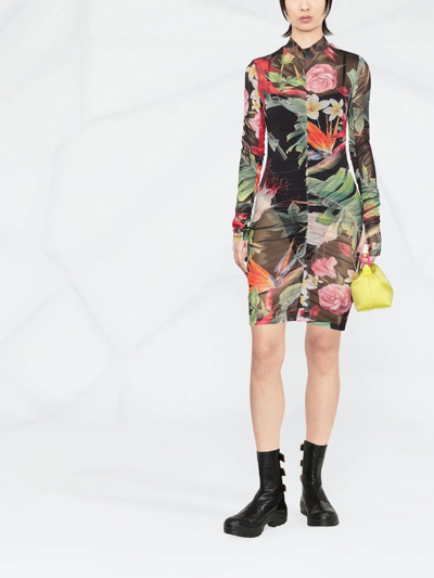 Shop Philipp Plein Floral-print Short Dress In Black