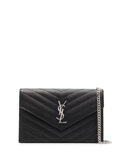 Saint Laurent Logo Plaque Shoulder Bag Quilted Black