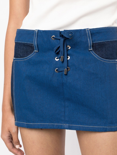 Shop Dion Lee Lace-up Denim Mini Skirt In Blau