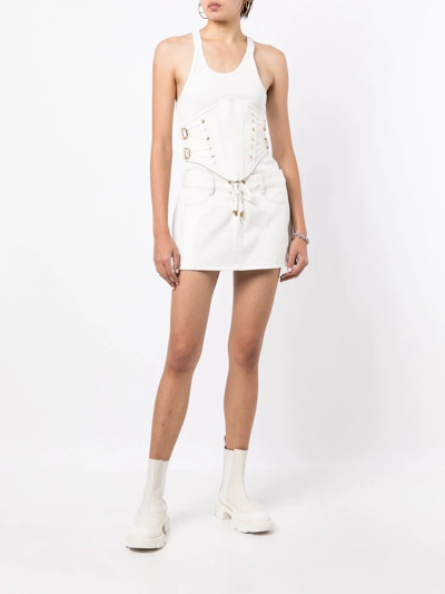 Shop Dion Lee Laced Denim Miniskirt In White