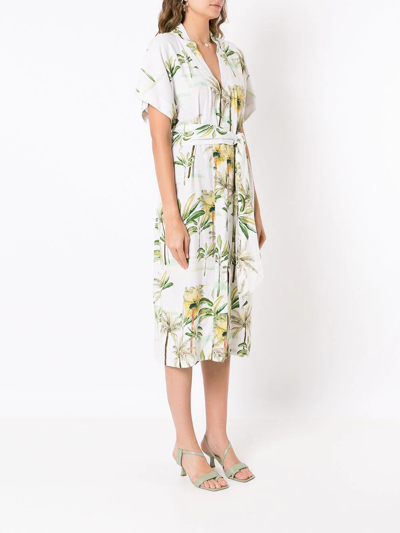 Shop Isolda Palm Tree-print Belted Dress In Neutrals