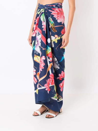 Shop Isolda Floral-print Cotton Sarong In Blue