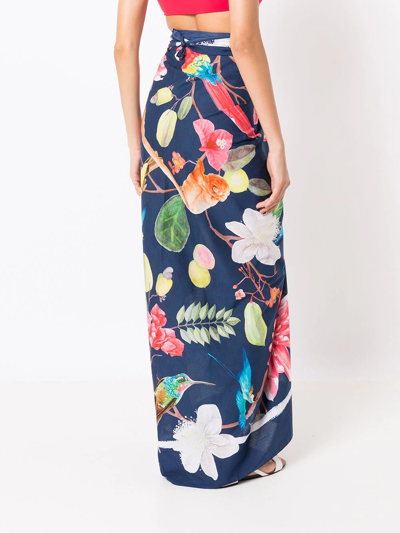 Shop Isolda Floral-print Cotton Sarong In Blue