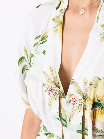 Shop Isolda Palm Tree-print Belted Dress In Neutrals