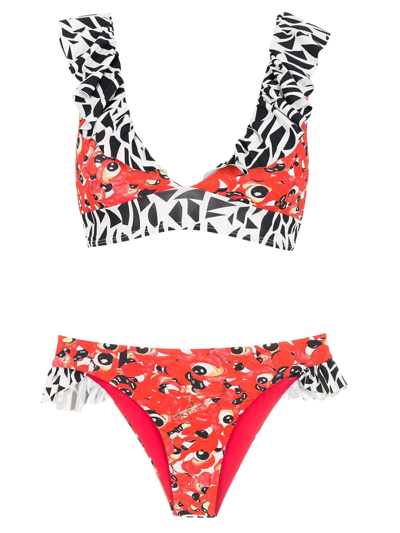 Shop Isolda Guaraná Multi-print Bikini Set In Red