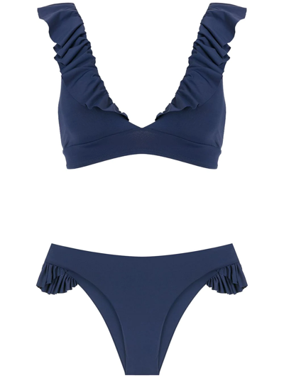 Shop Isolda Ruffle-trimmed Bikini Set In Blue