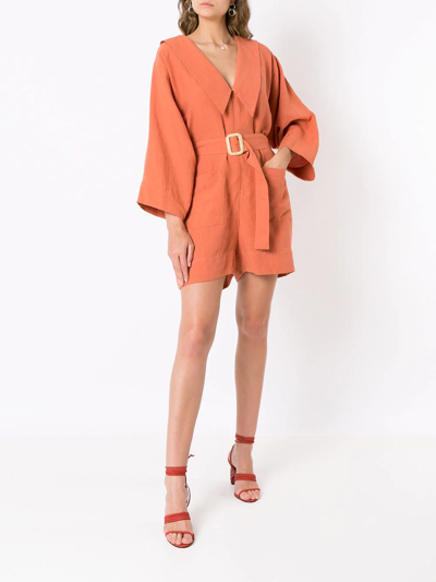 Shop Isolda Belted-waist V-neck Playsuit In Orange
