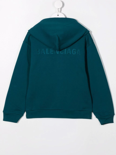 Shop Balenciaga Embroidered-logo Hoodie In Blau