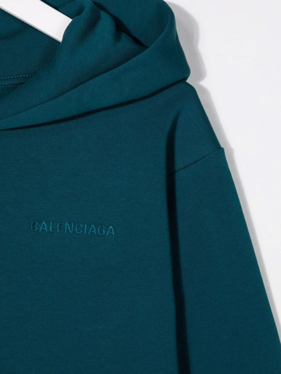 Shop Balenciaga Embroidered-logo Hoodie In Blau