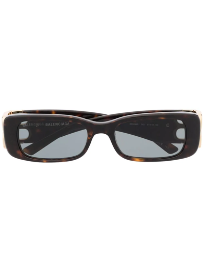 Shop Balenciaga Dynasty Rectangle-frame Sunglasses In Brown