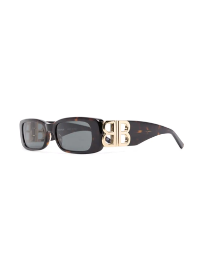 Shop Balenciaga Dynasty Rectangle-frame Sunglasses In Brown