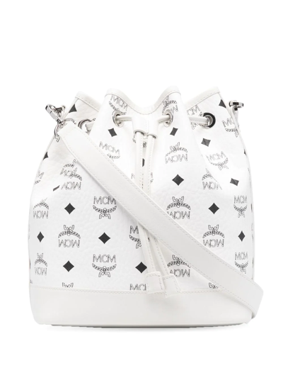 Medium Dessau Drawstring Bag in Visetos White