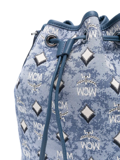Shop Mcm Medium Dessau Jacquard Logo Bucket Bag In Blau