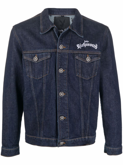 Shop John Richmond Playboy-print Denim Jacket In Blau