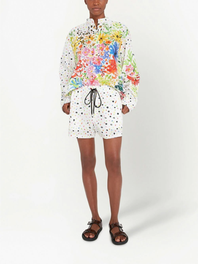 Christopher Kane Neon Dash-print Drawstring Shorts In White