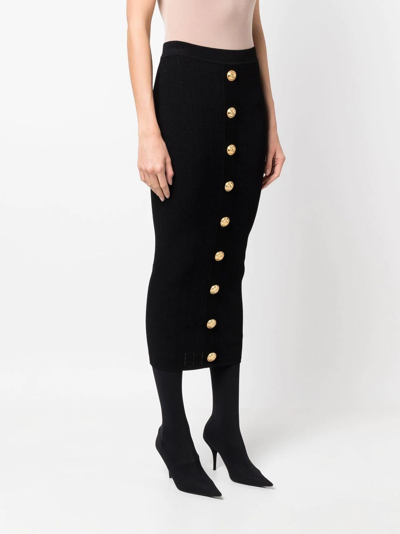 Shop Balmain Button-embossed Pencil Skirt In Black