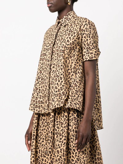 Shop Adam Lippes Leopard-print Trapeze Shirt In Brown